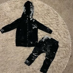 Posh Kiddos Black and Grey tie dye jacket and jogger matching set, Size 2T